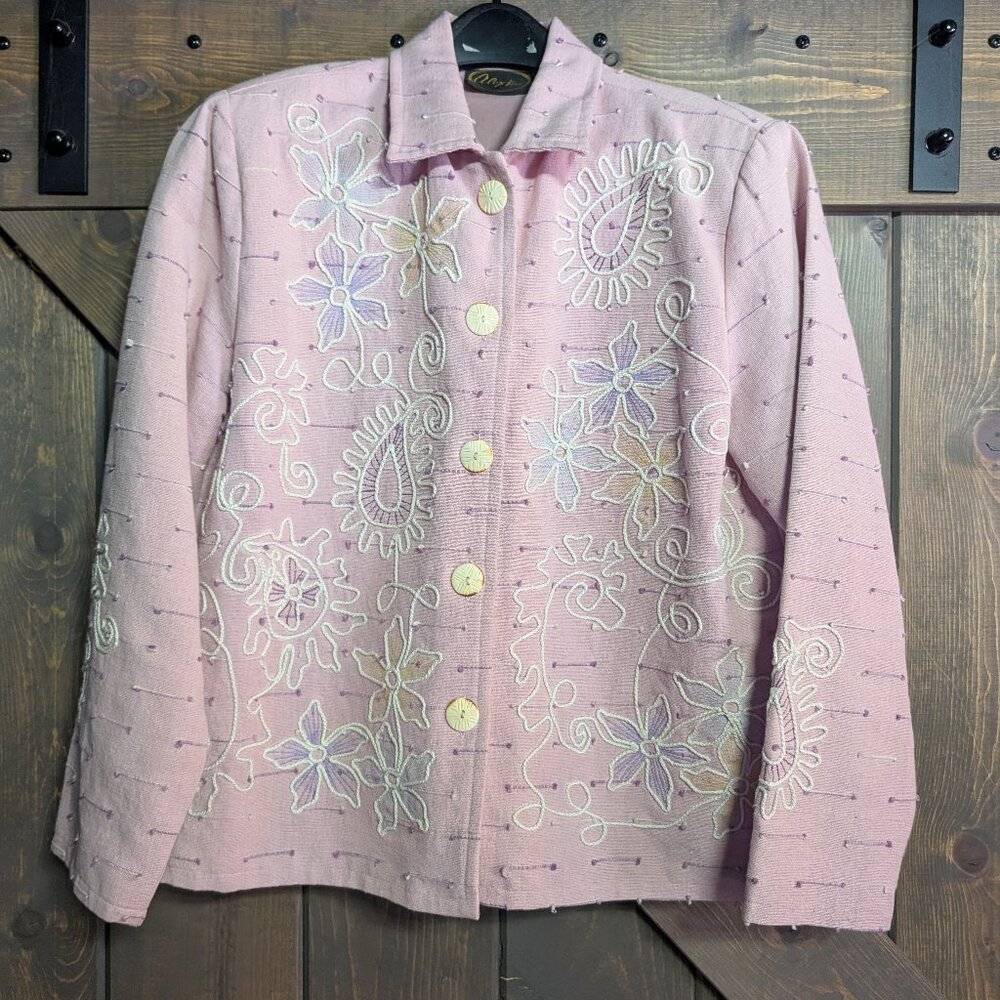 Alex Kim pink jacket embroidered floral pattern size L